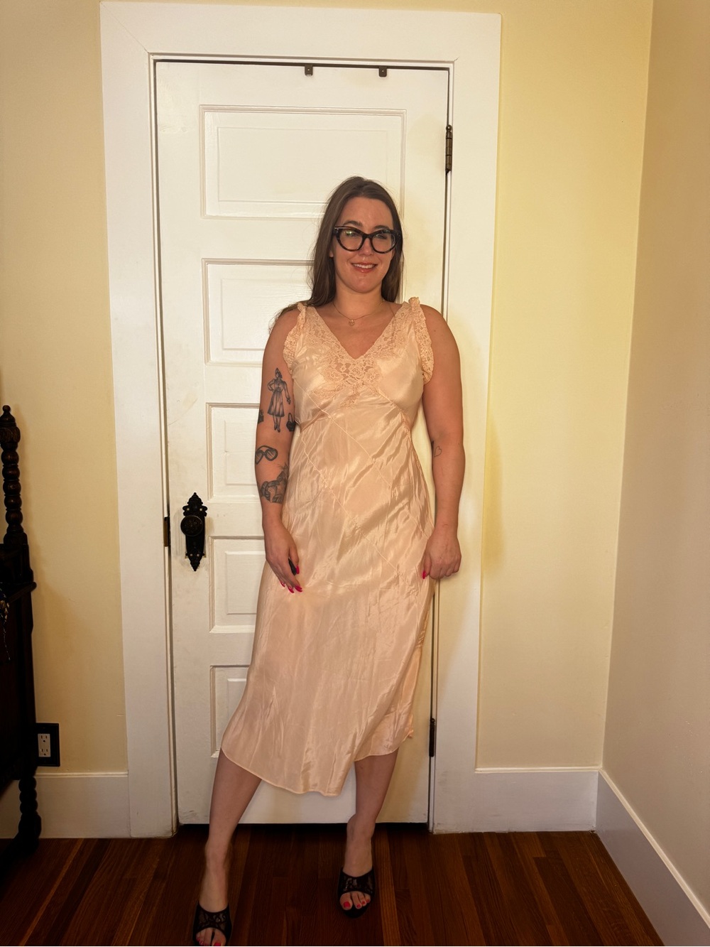 40s Vintage Bias Cut Blush Pink Slip Dress Sz M